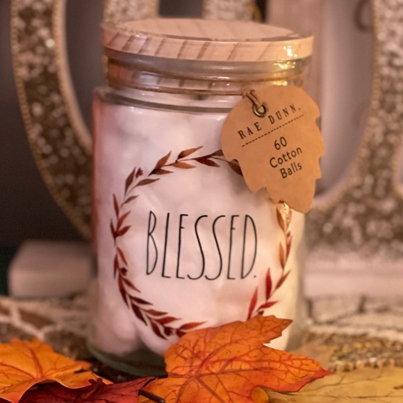 NWT RAE DUNN Fall "Blessed" Glass Jar Canister with Wood Lid Cotton Balls - Picture 8 of 11